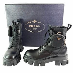 PRADA Re-Nylon White Leather Monolith With Pouch Ankle Men's Boots 8.5UK - 9.5US